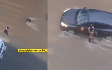 yağmurda düşen çocuğa